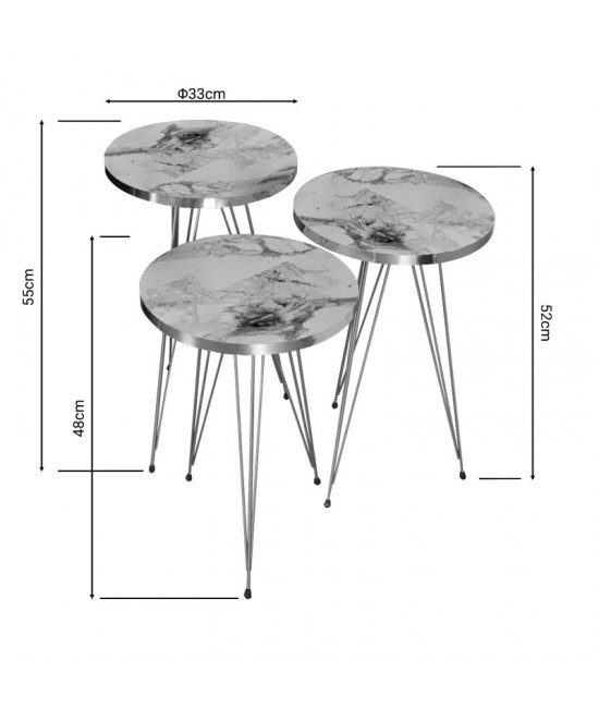 Βοηθητικά τραπέζια Wakmi pakoworld σετ 3τεμ λευκό μπεζ μαρμάρου μελαμίνης-χρυσό μέταλλο Βοηθητικά τραπέζια Wakmi pakoworld σετ 3τεμ λευκό μπεζ μαρμάρου μελαμίνης-χρυσό μέταλλο