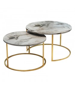 Τραπέζια σαλονιού Solme pakoworld σετ 2τεμ λευκό μάρμαρου μελαμίνης-χρυσό μέταλλο