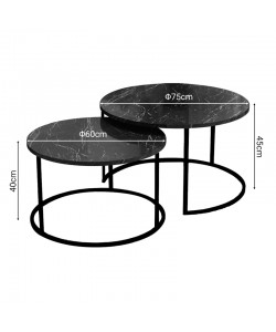 Τραπέζια σαλονιού Solme pakoworld σετ 2τεμ μαύρο μαρμάρου μελαμίνης-μαύρο μέταλλο