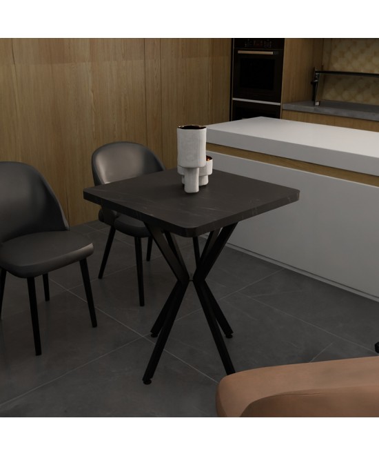 Τραπέζι Prestone pakoworld μαύρο μαρμάρου μελαμίνης-μαύρο μέταλλο 70x70x75εκ