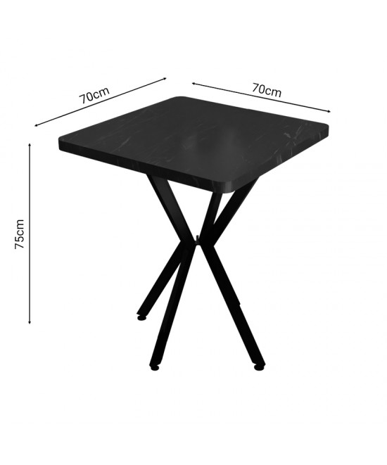 Τραπέζι Prestone pakoworld μαύρο μαρμάρου μελαμίνης-μαύρο μέταλλο 70x70x75εκ