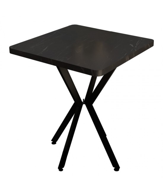Τραπέζι Prestone pakoworld μαύρο μαρμάρου μελαμίνης-μαύρο μέταλλο 70x70x75εκ