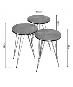 Βοηθητικά τραπέζια Wakmi pakoworld σετ 3τεμ oak μελαμίνης-χρυσό μέταλλο Βοηθητικά τραπέζια Wakmi pakoworld σετ 3τεμ oak μελαμίνης-χρυσό μέταλλο