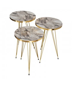 Βοηθητικά τραπέζια Wakmi pakoworld σετ 3τεμ γκρι μπεζ μαρμάρου μελαμίνης-χρυσό μέταλλο