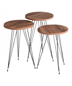 Βοηθητικά τραπέζια Wakmi pakoworld σετ 3τεμ φυσικό μελαμίνης-μαύρο μέταλλο