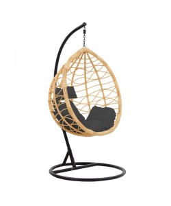 Κούνια Hudson pakoworld κρεμαστή μέταλλο μαύρο-pp φυσικό-μαξιλάρι μαύρο 109x119x195εκ