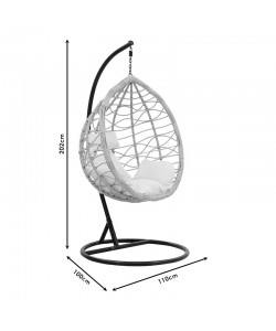 Κούνια Hudson pakoworld κρεμαστή μέταλλο μαύρο-pp φυσικό-μαξιλάρι μαύρο 109x119x195εκ