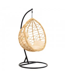 Κούνια Hudson pakoworld κρεμαστή μέταλλο μαύρο-pp φυσικό-μαξιλάρι μπεζ 109x119x195εκ