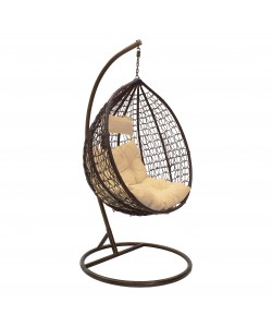 Κούνια Zafer pakoworld κρεμαστή μέταλλο-pp καφέ-μαξιλάρι καφέ 106x103x200εκ