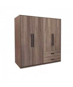 Ντουλάπα ρούχων Edritte pakoworld τετράφυλλη με συρτάρια ανοιχτό καρυδί 160x52x195εκ