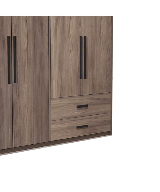 Ντουλάπα ρούχων Edritte pakoworld τετράφυλλη με συρτάρια ανοιχτό καρυδί 160x52x195εκ