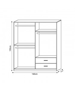 Ντουλάπα ρούχων Edritte pakoworld τετράφυλλη με συρτάρια ανοιχτό καρυδί 160x52x195εκ