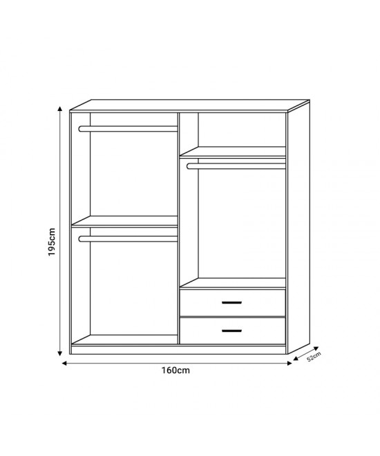 Ντουλάπα ρούχων Edritte pakoworld τετράφυλλη με συρτάρια ανοιχτό καρυδί 160x52x195εκ