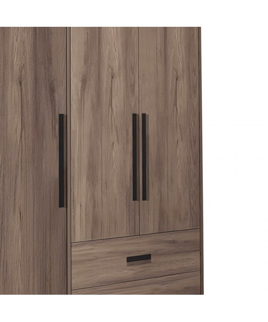 Ντουλάπα ρούχων Edritte pakoworld τρίφυλλη με συρτάρια ανοιχτό καρυδί 120x52x195εκ