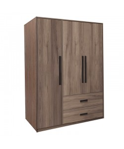 Ντουλάπα ρούχων Edritte pakoworld τρίφυλλη με συρτάρια ανοιχτό καρυδί 120x52x195εκ