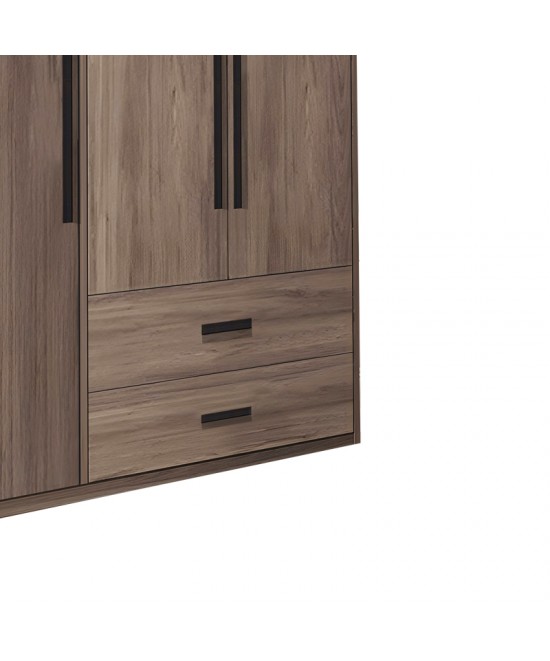 Ντουλάπα ρούχων Edritte pakoworld τρίφυλλη με συρτάρια ανοιχτό καρυδί 120x52x195εκ