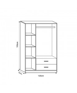 Ντουλάπα ρούχων Edritte pakoworld τρίφυλλη με συρτάρια ανοιχτό καρυδί 120x52x195εκ