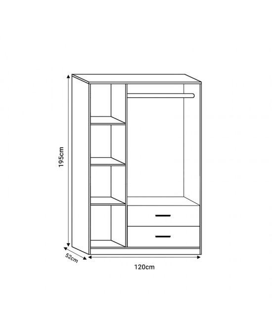 Ντουλάπα ρούχων Edritte pakoworld τρίφυλλη με συρτάρια ανοιχτό καρυδί 120x52x195εκ