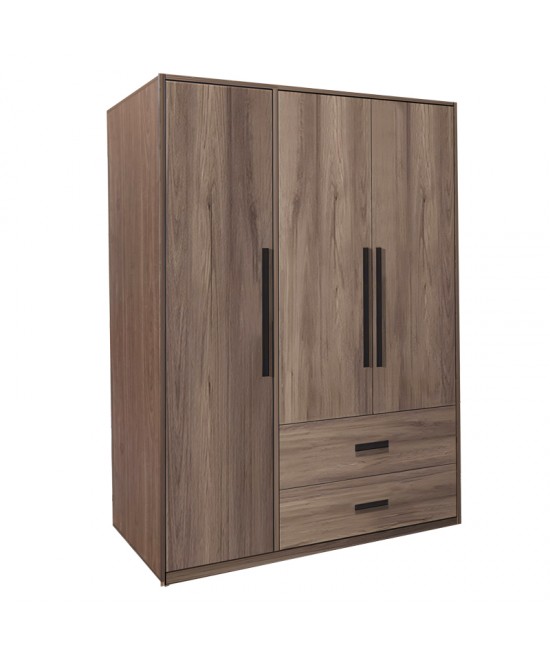 Ντουλάπα ρούχων Edritte pakoworld τρίφυλλη με συρτάρια ανοιχτό καρυδί 120x52x195εκ