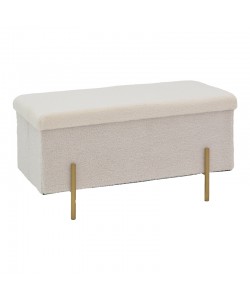 Σκαμπό-μπαούλο Ziwel pakoworld μπουκλέ λευκό-χρυσό 80x40x40εκ