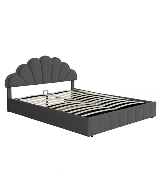 Κρεβάτι διπλό Wardie pakoworld βελούδο ανθρακί με αποθηκευτικό χώρο 160x200εκ