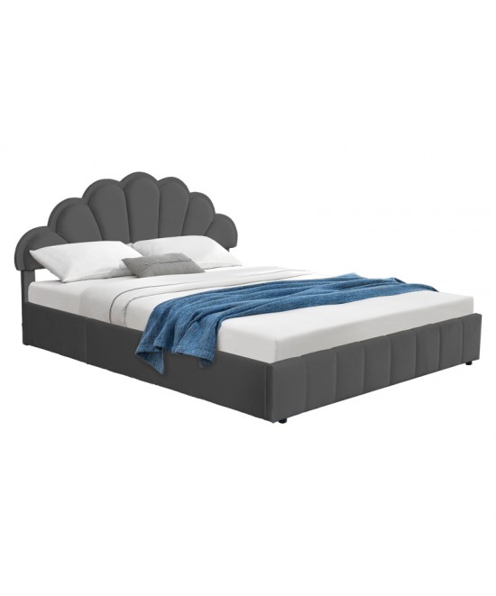 Κρεβάτι διπλό Wardie pakoworld βελούδο ανθρακί με αποθηκευτικό χώρο 160x200εκ