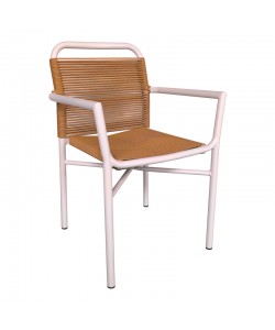 Πολυθρόνα αλουμινίου Clutch pakoworld στοιβαζόμενη λευκός σκελετός-φυσικό rattan 55x56x80εκ