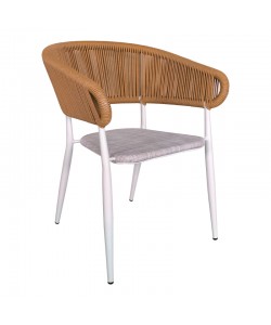 Πολυθρόνα αλουμινίου Raven pakoworld στοιβαζόμενη λευκός σκελετός-φυσικό textilene-rattan 57x62x78εκ