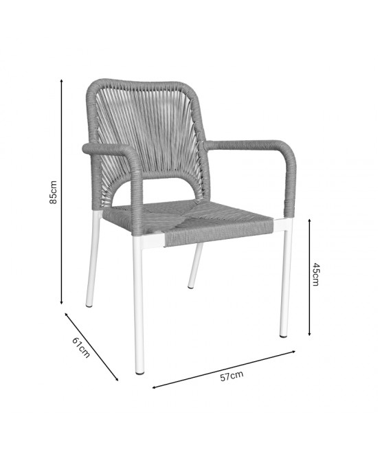 Πολυθρόνα αλουμινίου Norture pakoworld στοιβαζόμενη λευκός σκελετός-φυσικό rattan 57x61x85εκ