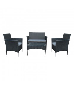 Σαλόνι κήπου Calmness pakoworld σετ 4τμχ rattan μαύρο-ύφασμα γκρι