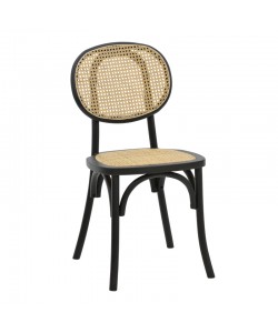 Καρέκλα στοιβαζόμενη Zoel pakoworld μαύρο ξύλο οξιάς-φυσικό rattan 45x52x82εκ