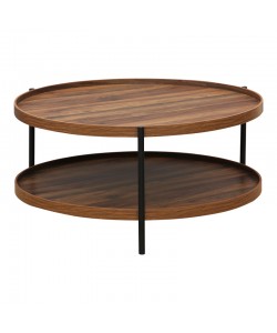 Τραπέζι σαλονιού Portogie pakoworld mdf καρυδί-μέταλλο μαύρο Φ80x40εκ