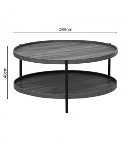 Τραπέζι σαλονιού Portogie pakoworld mdf καρυδί-μέταλλο μαύρο Φ80x40εκ