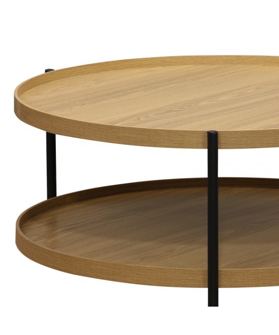 Τραπέζι σαλονιού Portogie pakoworld mdf φυσικό-μέταλλο μαύρο Φ80x40εκ