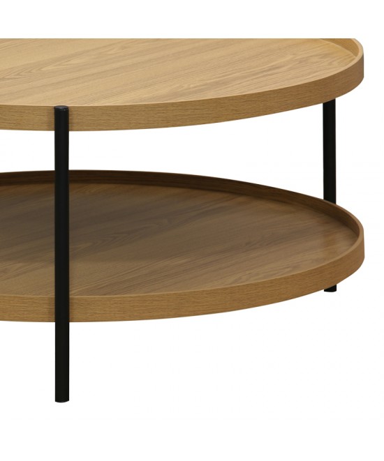 Τραπέζι σαλονιού Portogie pakoworld mdf φυσικό-μέταλλο μαύρο Φ80x40εκ