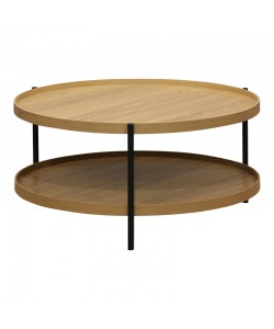 Τραπέζι σαλονιού Portogie pakoworld mdf φυσικό-μέταλλο μαύρο Φ80x40εκ