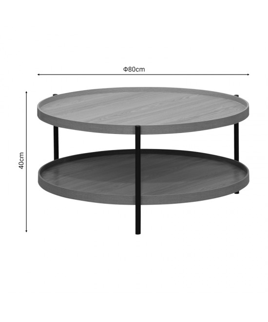 Τραπέζι σαλονιού Portogie pakoworld mdf φυσικό-μέταλλο μαύρο Φ80x40εκ