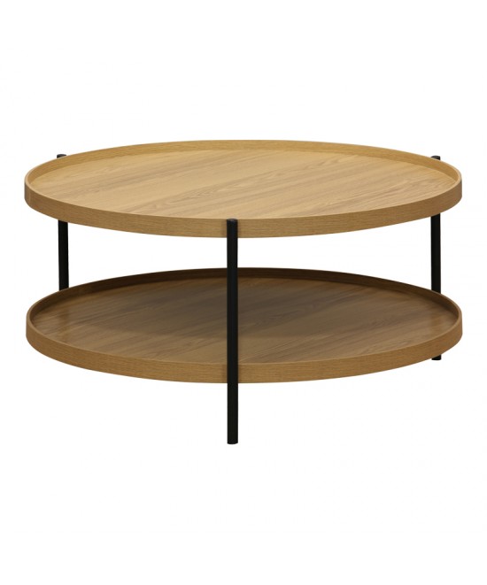 Τραπέζι σαλονιού Portogie pakoworld mdf φυσικό-μέταλλο μαύρο Φ80x40εκ