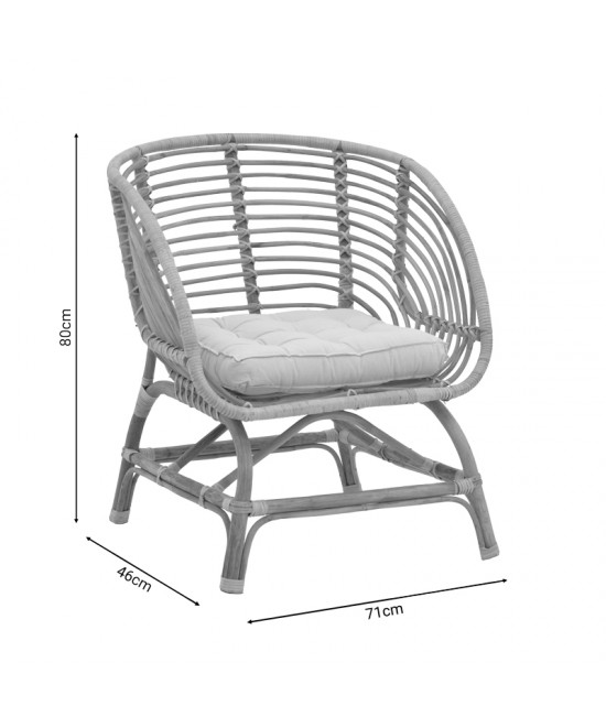 Πολυθρόνα Diane Inart φυσικό ξύλο με μαξιλάρι 71x46x80εκ