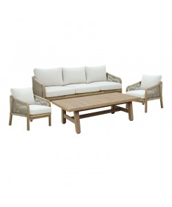 Σετ σαλονιού 4τμχ Malibu I pakoworld μασίφ ξύλο ακακίας-μπεζ ύφασμα