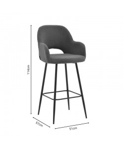 Σκαμπό bar Renish pakoworld μπουκλέ γκρι-μεταλλικό μαύρο πόδι 51x57x114εκ