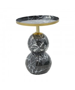 Βοηθητικό τραπέζι Dearest Inart μαυρο μαρμάρου-χρυσό μέταλλο Φ41x57εκ