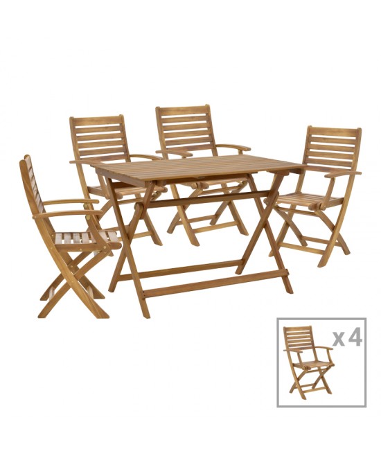 Τραπεζαρία Gorbo-Jaybo pakoworld σετ 5τεμ πτυσσόμενο φυσικό μασίφ ξύλο ακακίας 100x65x72εκ