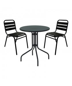 Tραπεζαρία Sussie-Vergo pakoworld σετ 3τεμ μαύρο μέταλλο-αλουμίνιο Φ60x70εκ