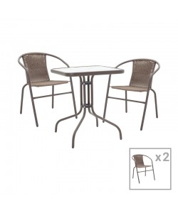 Tραπεζαρία Obbi-Watson pakoworld σετ 3τεμ καφέ μέταλλο-pe rattan 60x60x70εκ