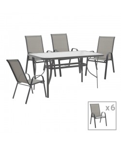 Tραπεζαρία Calan-Ensure pakoworld σετ 7τεμ σκούρο ανθρακί μέταλλο και textilene ανθρακί 140x80x70εκ