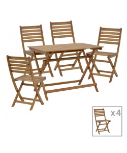 Τραπεζαρία Fatel-Jaybo pakoworld σετ 5τεμ πτυσσόμενο φυσικό μασίφ ξύλο ακακίας 100x65x72εκ