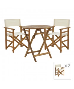 Τραπεζαρία Bistrual-Carpuva pakoworld σετ 3τεμ πτυσσόμενο φυσικό μασίφ ξύλο ακακίας Φ70x74εκ