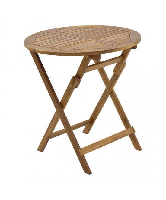 Τραπεζαρία Bistrual-Carpuva pakoworld σετ 3τεμ πτυσσόμενο φυσικό μασίφ ξύλο ακακίας Φ70x74εκ