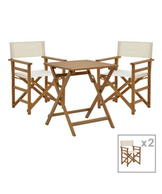 Τραπεζαρία Bistrual-Perdu pakoworld σετ 3τεμ πτυσσόμενο φυσικό μασίφ ξύλο ακακίας 60x60x72εκ